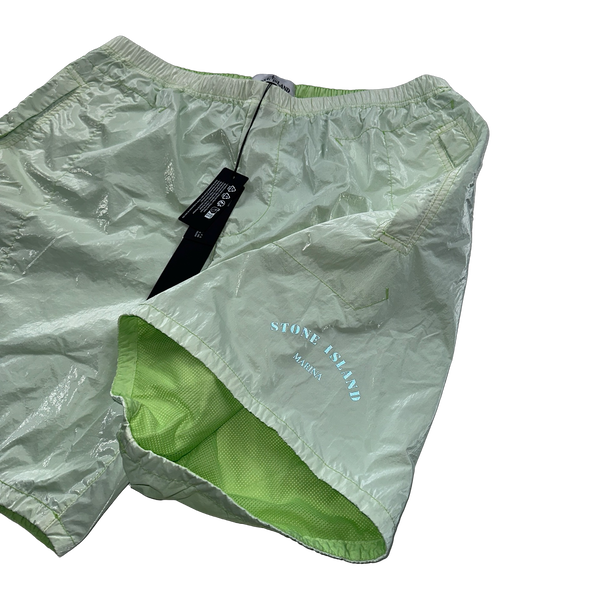 Stone Island 2023 Green Prismatico Ripstop Reflective Spellout Shorts - 34",32",30"