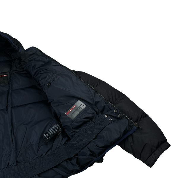 Prada Navy Red Tab Logo Zipped Puffer Jacket - XXL