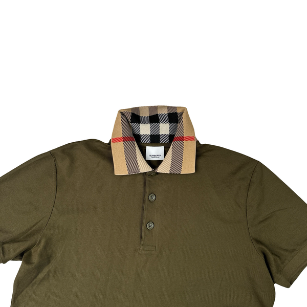 Burberry Nova Check Collar Khaki Polo Shirt - Medium