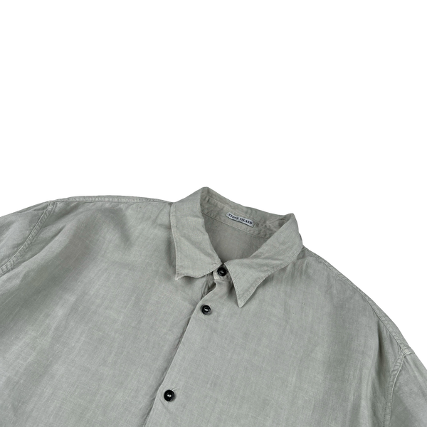 Stone Island 2005 Grey Lino Flax Spellout Collar Buttoned Shirt - XXL