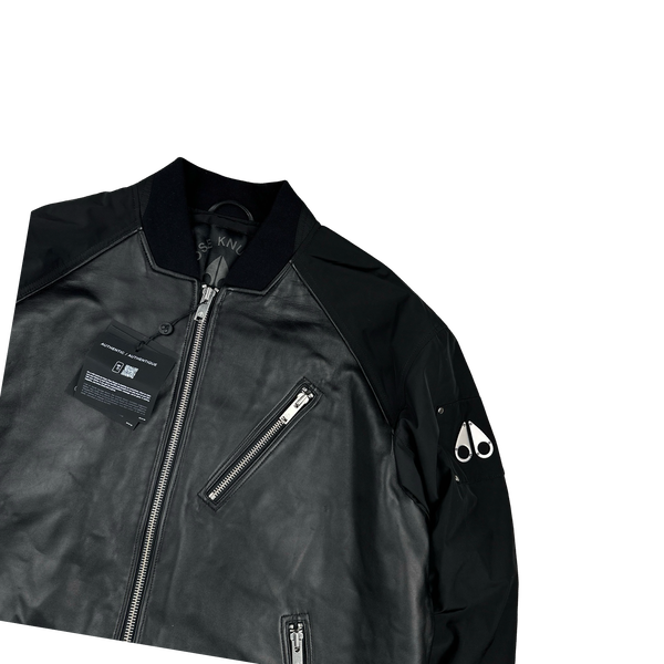 Moose Knuckles Black Leather Lined Bomber Jacket - XL
