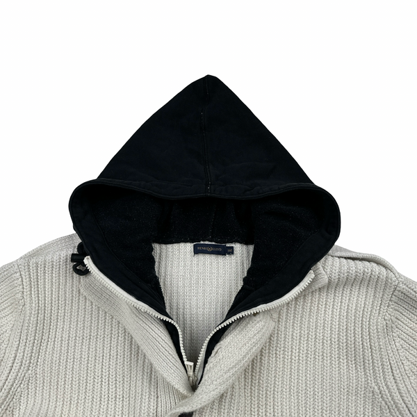 Henri Lloyd Thick Knitted Cotton Hooded White Jumper - XL