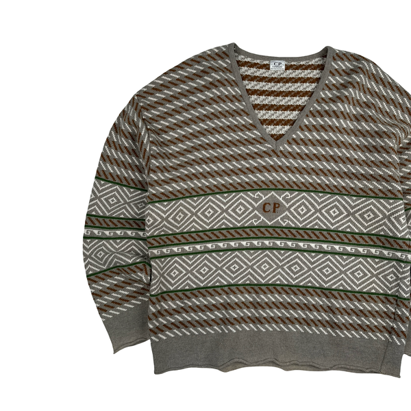 CP Company Vintage Spellout V Neckline Patterned Knit - XL