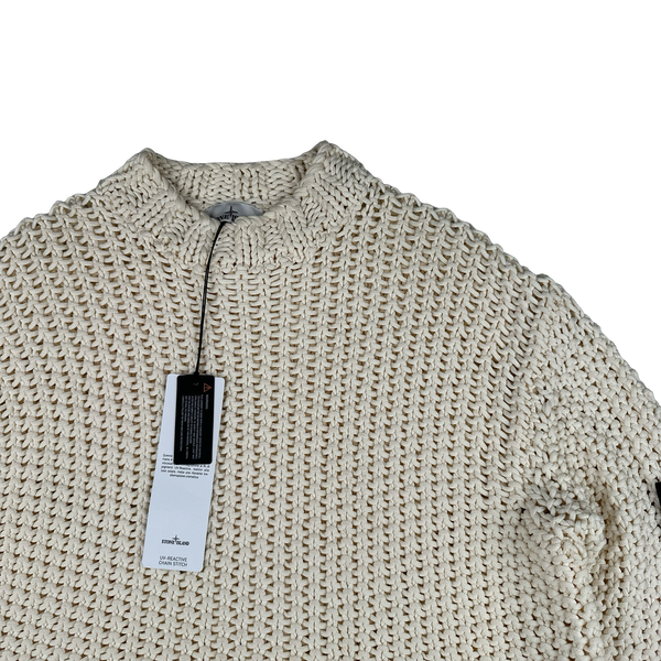Stone Island 2025 UV-REACTIVE Heavyweight Yarn Knit White/Pink Jumper - Large