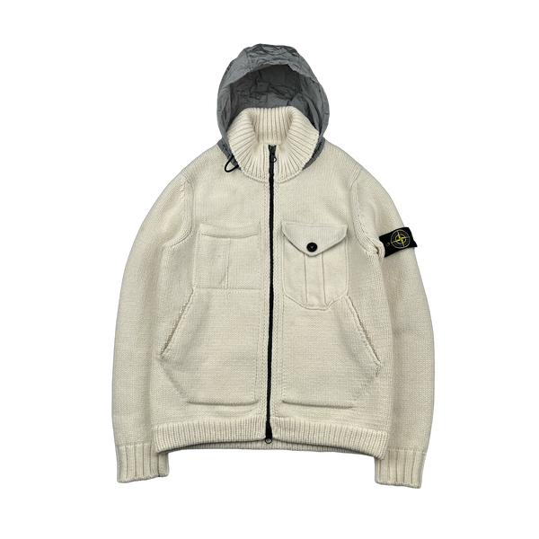 Stone Island 2021 Cream Wool Blend President Knit Zipped Jumper - Medium