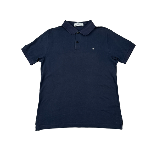 Stone Island Navy Cotton Compass Polo Shirt - Large