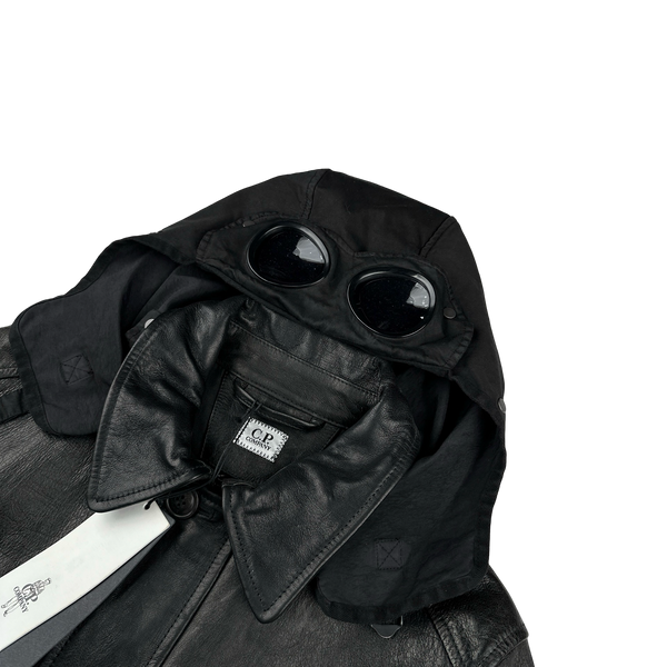 CP Company Black Mille Miglia Leather Goggle Jacket - Large