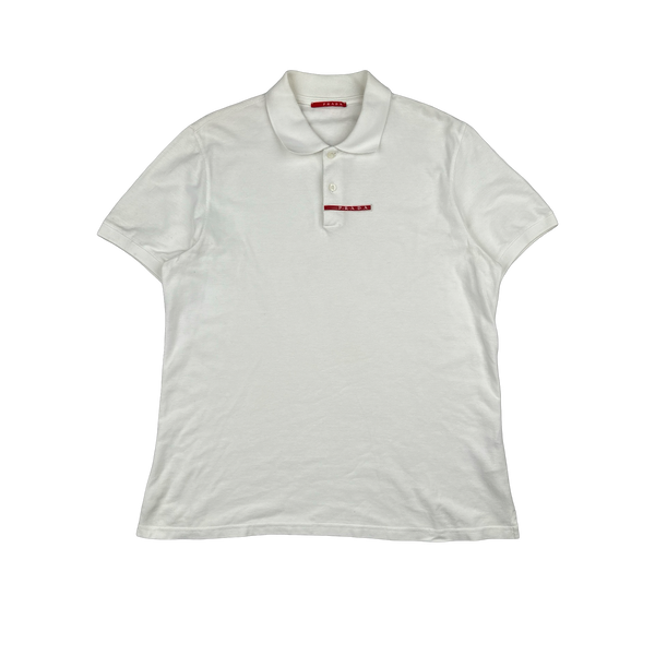 Prada White Centre Spellout Cotton Polo Shirt - XL