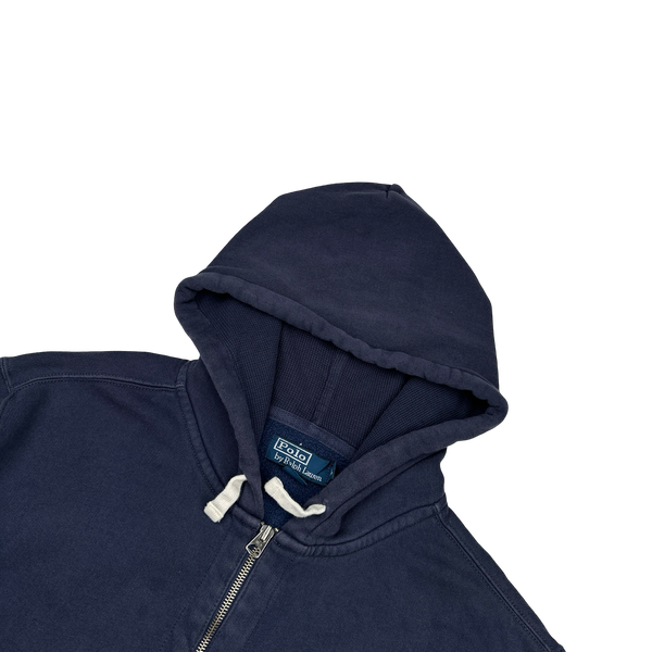 Ralph Lauren Navy Thick Cotton Zipped Hoodie - XL