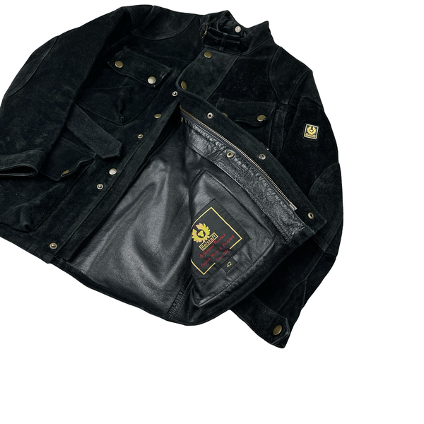 Belstaff Black Multi Pocket Field Suede Leather Zipped Heavyweight Jacket - Small
