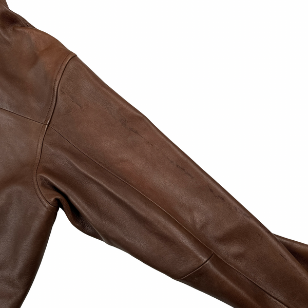 Ralph Lauren Brown Collared Lambskin Leather Jacket - Large