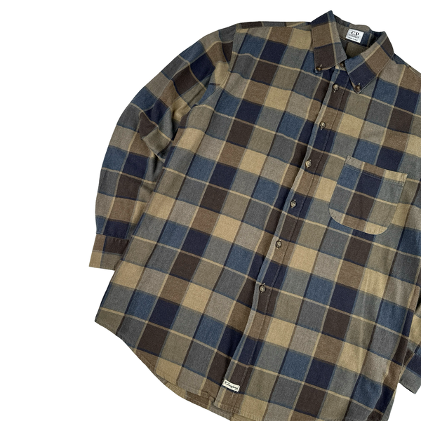 CP Company Brown Blue Squared Cotton Shirt - Large