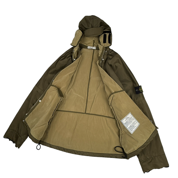 Stone Island 2005 Khaki Green Raso Floccato Riot Mask Sniper Jacket - XL