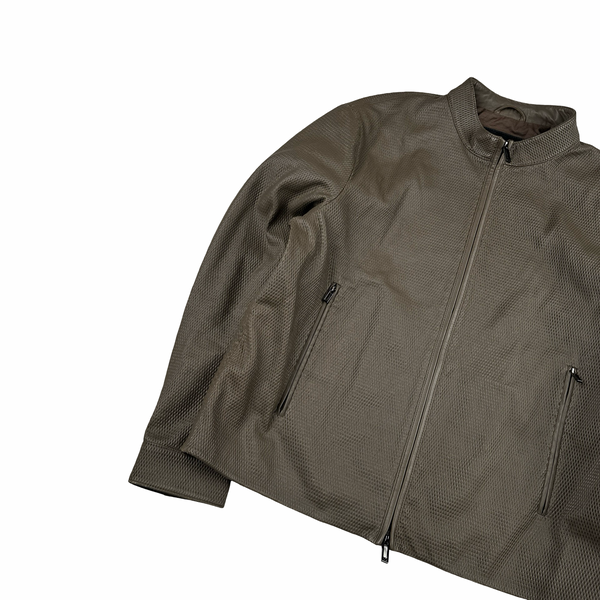 Emporio Armani Zip Up Lamb Lattice Leather Jacket - Large