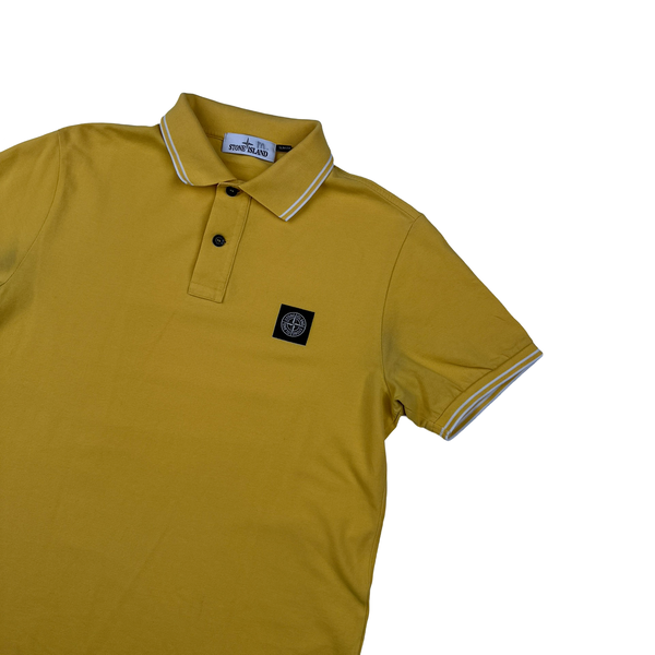 Stone Island Yellow Short Sleeve Polo Shirt - Large