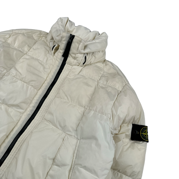 Stone Island 2018 White Garment Dyed Crinkle Reps Puffer Jacket - Small