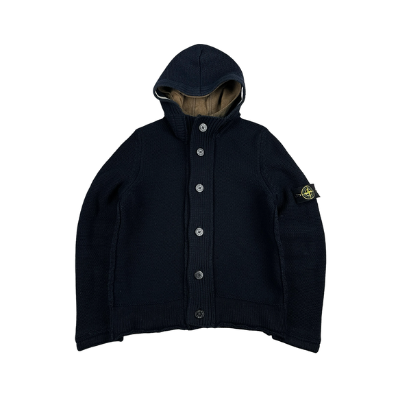 Stone Island 2010 Navy Heavyweight Wool Zipped Hoodie Jumper - Medium