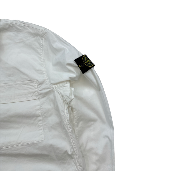 Stone Island 2023 White Supima Cotton Twill Zipped Overshirt - Large