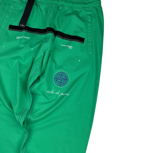 Stone Island 2021 Green Spellout Details Cotton Joggers - Large - XL