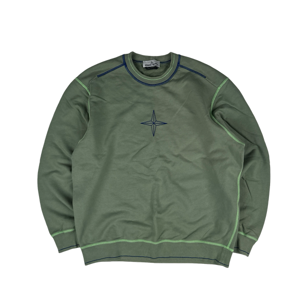 Stone Island 2023 Sage Green Contrast Stitch Compass Cotton Crewneck - Medium