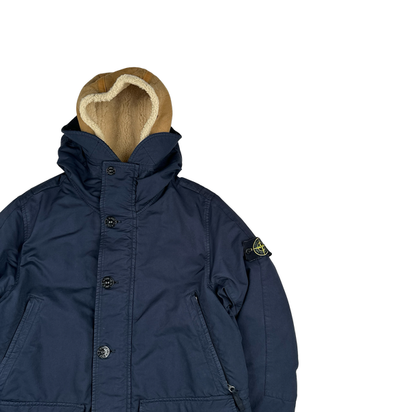 Stone Island 2015 Navy David TC Shearling Hood Down Lined Winter Jacket - Medium