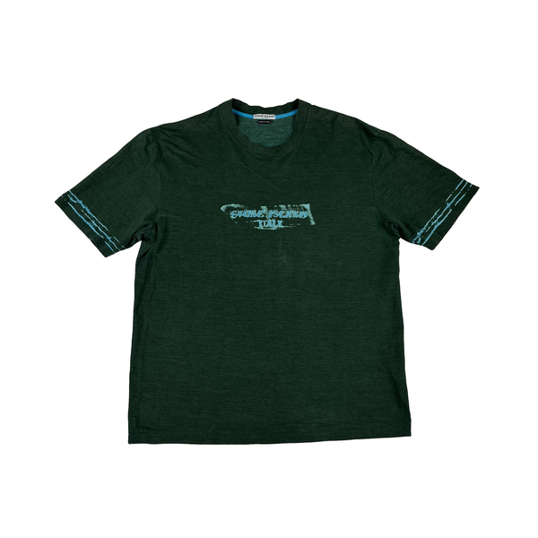 Stone Island Early 2000's Green Blue Motion Spellout Cotton T Shirt - Large