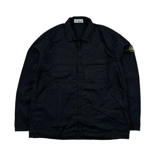 Stone Island 2023 Black Supima Cotton Twill Zipped Overshirt - XL