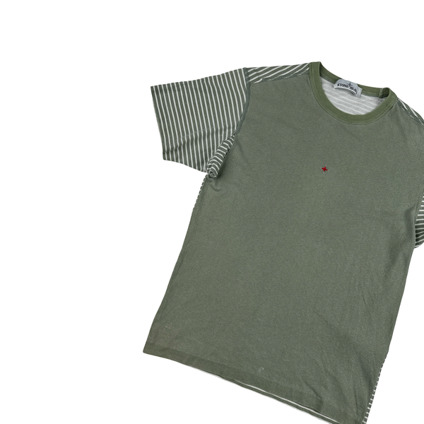Stone Island 2019 Green Striped Marina Spellout T Shirt - Small