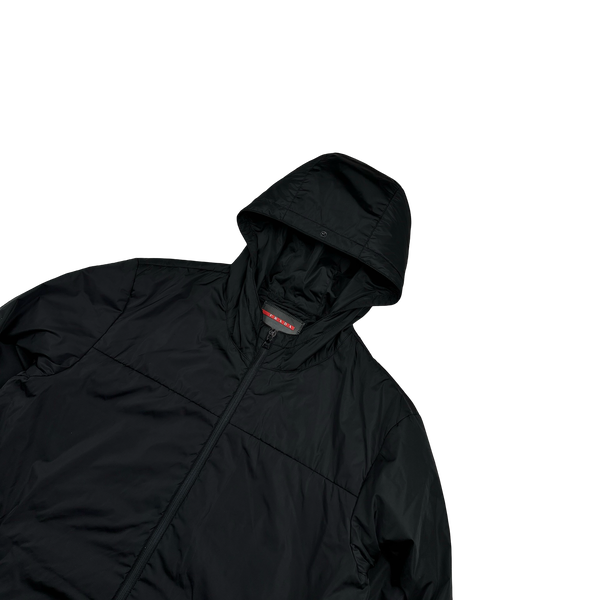 Prada Black Nylon Padded Hooded Bomber Jacket - 3XL