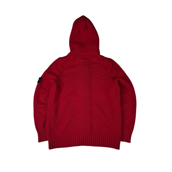 Stone Island 2009 Red Lined Hood Zipped Wool Knit - XXL