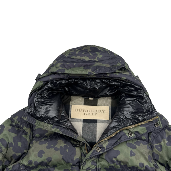 Burberry Green Camo Down Filled Hooded Puffer Jacket - Medium