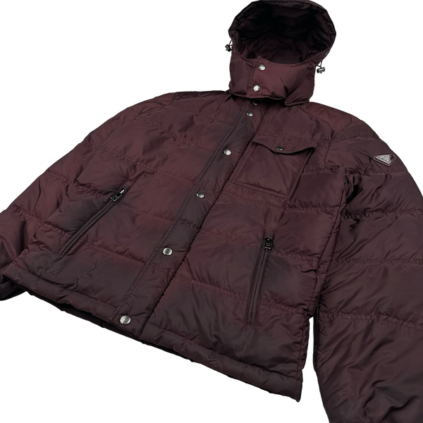 Prada Burgundy Triangle Logo Plaque Zipped Puffer Jacket - Medium