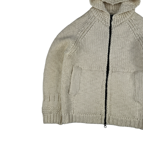 Stone Island 2022 Cream Heavyweight Lana Wool Knitted Zipped Hoodie - Large