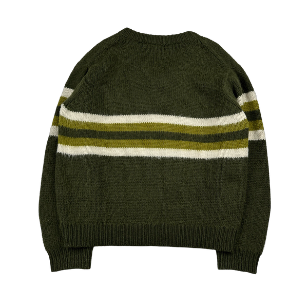 Prada Green Striped 100% Alpaca Wool V-Neck Jumper - XL