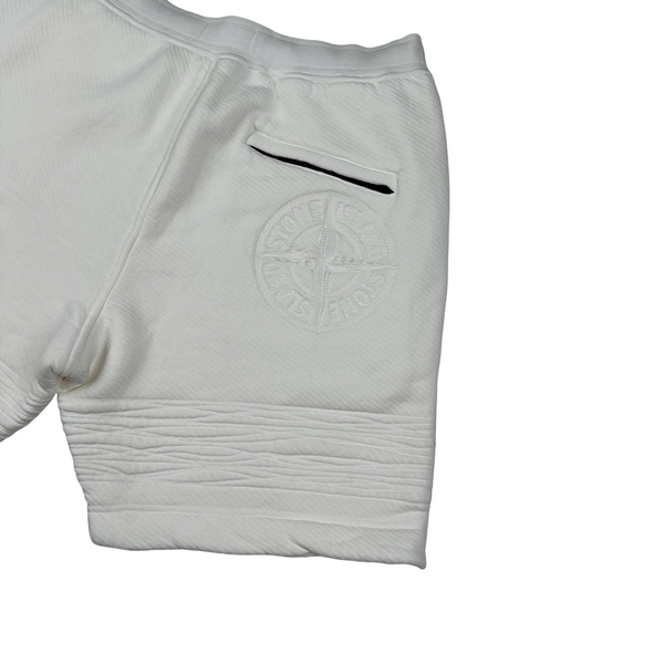 Stone Island 2022 White Compass Thick Cotton Shorts - Large