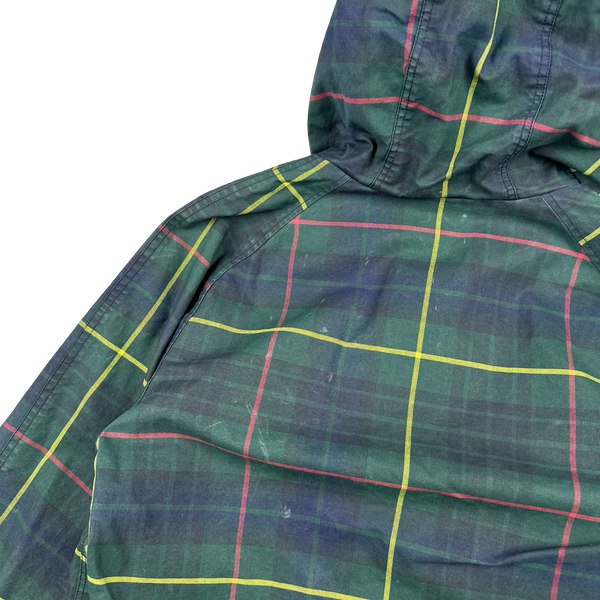 Ralph Lauren Green Tartan Waxed Cotton Hooded Jacket - Small