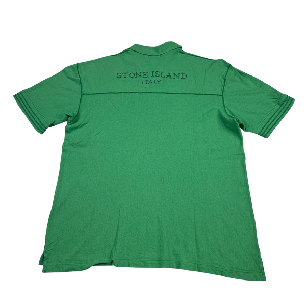 Stone Island Vintage Cotton Embroidered Back Spellout Polo Shirt - Large