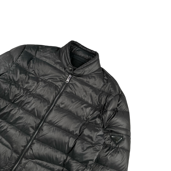 Prada Grey Triangle Logo Plaque Zipped Puffer Jacket - XXL