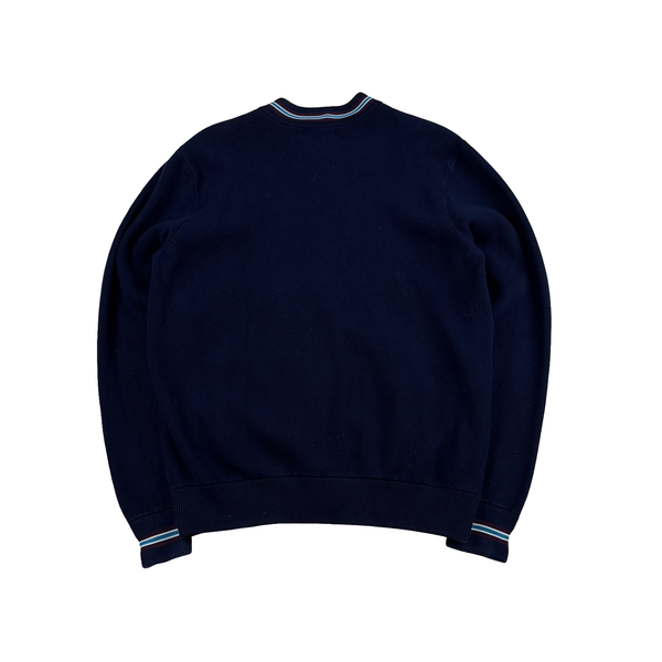 Fred Perry Navy Zipped Collared Knit Jumper - Large