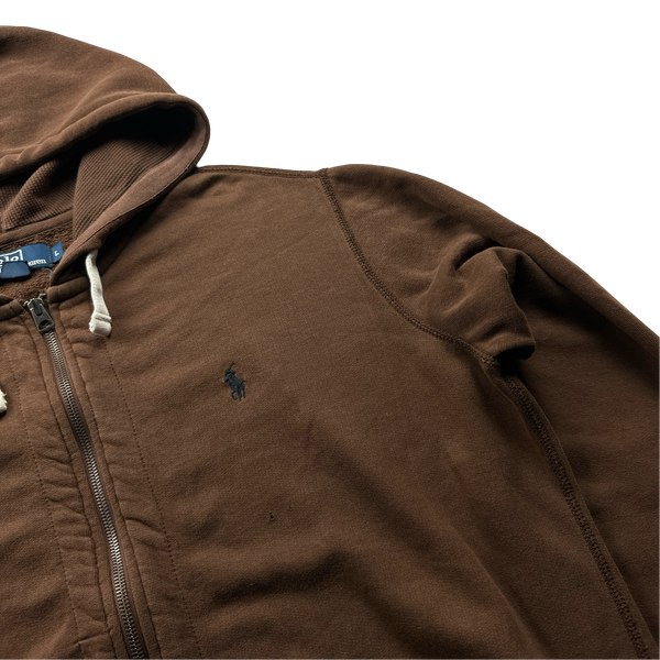 Ralph Lauren Brown Cotton Zipped Hoodie - Large