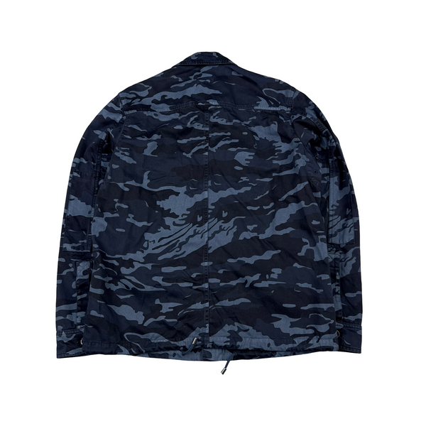 Belstaff Navy Camo Multi Pocket Cotton Collared Zipped Overshirt - Medium