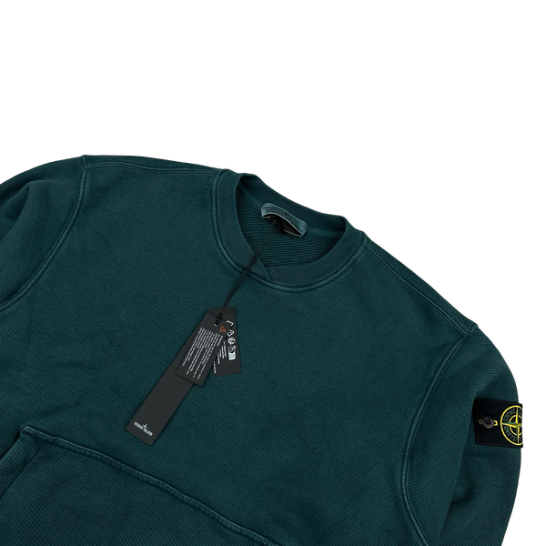 Stone Island 2023 Turquoise Cotton Garment Dyed Pullover - Small