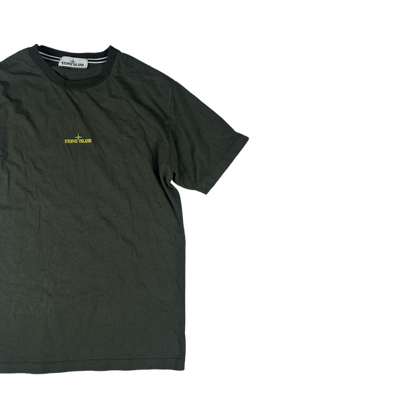 Stone Island 2020 Khaki Green Abstract Printed Compass Graphic T Shirt - Medium