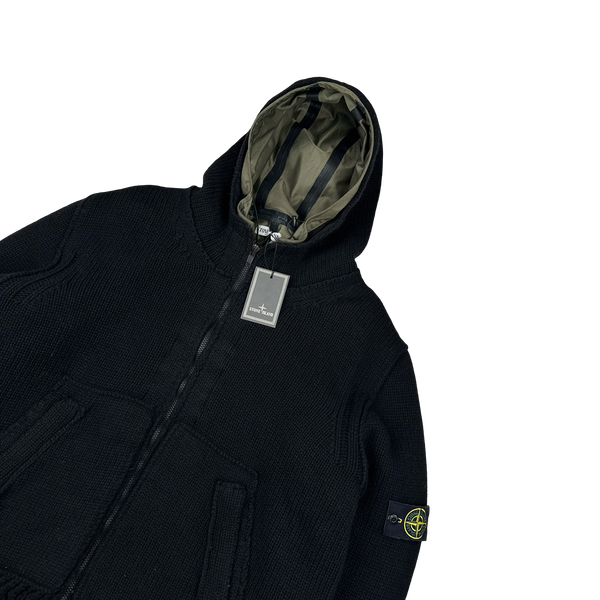 Stone Island 2008 Black Thick Wool Knit Nylon Liner 3 in 1 Jacket - 3XL