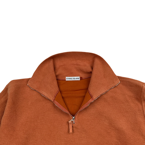 Stone Island Vintage 1994 Orange Quater Zip Green Edge Wool Blend Jumper - Large