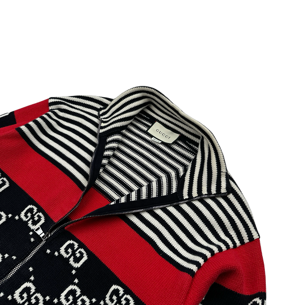 Gucci Striped Monogram Cotton Knit Zipped Jumper - Small