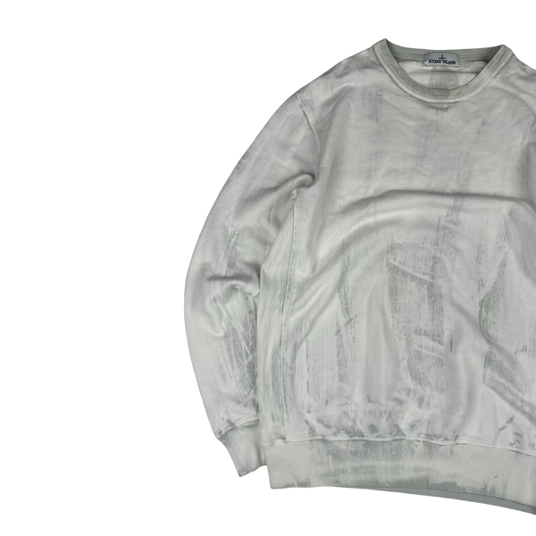Stone Island White Hand Corrosion Crewneck Sweatshirt - XXL