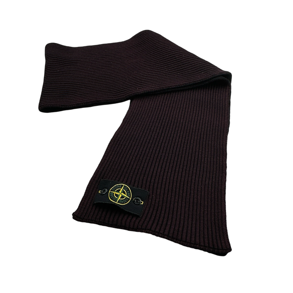 Stone Island Wine Ribbed Wool Scarf