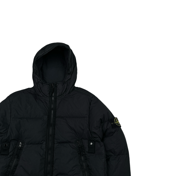Stone Island 2021 Black Crinkle NY Down Puffer Jacket - Small