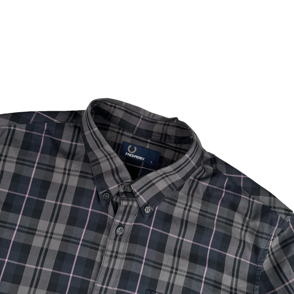 Fred Perry Black/Pink Plaid Buttoned Shirt - Large